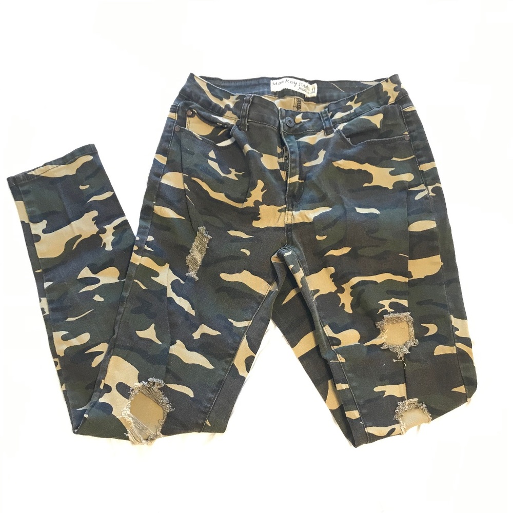 Distressed Monkey Ride Camo Jeans